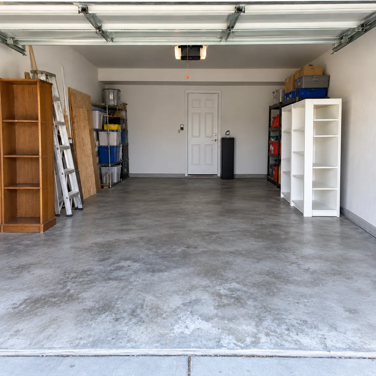 The same Fort Worth garage cleared back to open concrete with room to park a car again